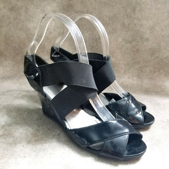 Predictions Womens  96330 Size 6.5 W Black  Strappy 3" Wedge Sandals - Picture 1 of 8